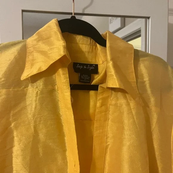 NWT “STAND IN STYLE”  Yellow Button-Up Sheer/LINEN/POLYESTER BLEND Dress 1X - Picture 5 of 11